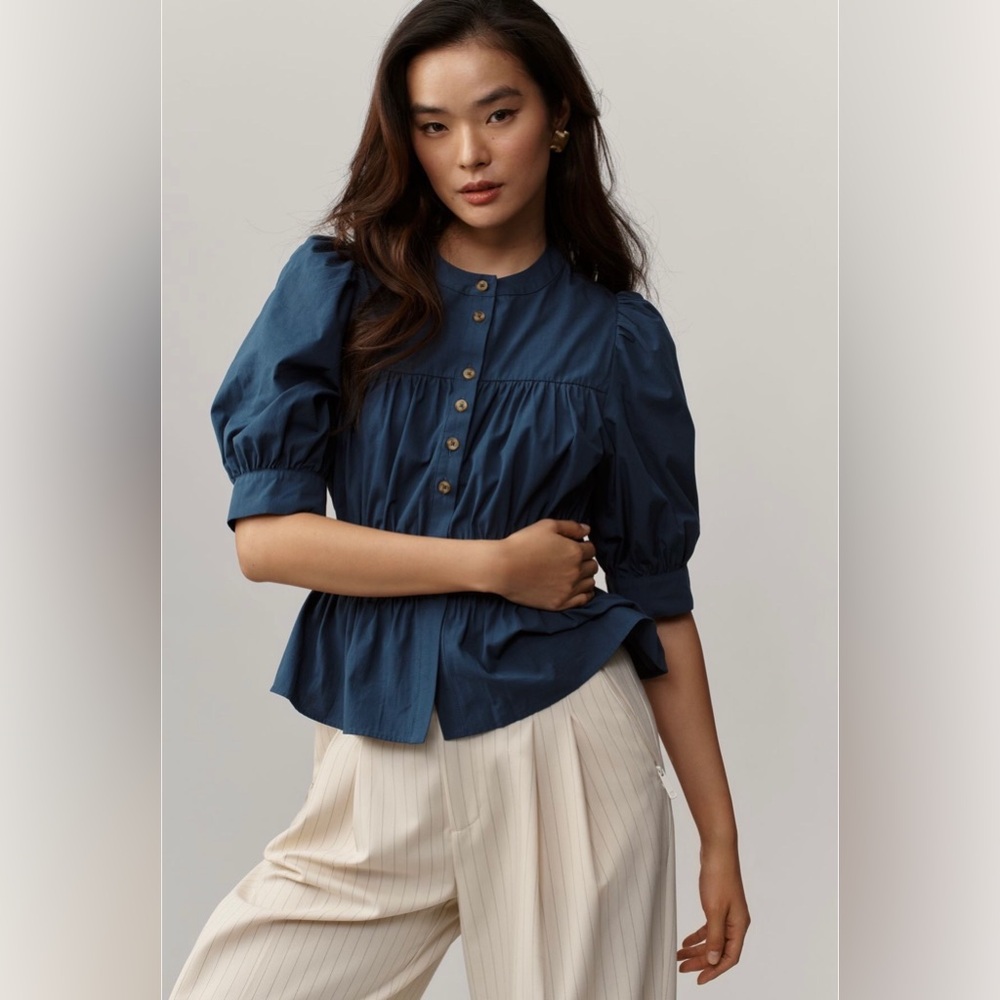 Maeve Puff-Sleeve Buttondown Top